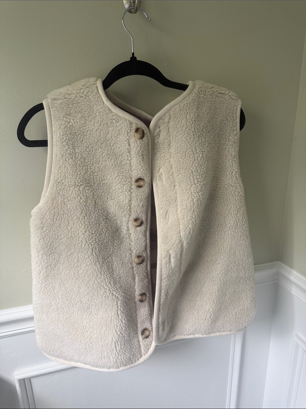 Pink and Brown Plaid Sherpa-Lined Vest reversible - Picture 3 of 3